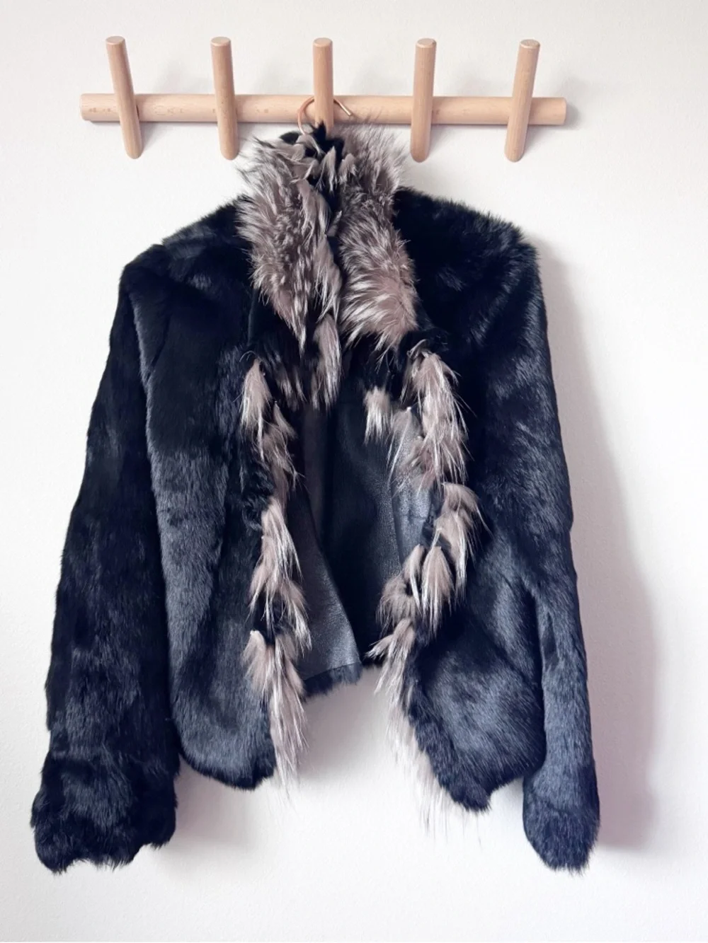 Women’s Black Faux Fur Trim Leather Jacket - Picture 2 of 7